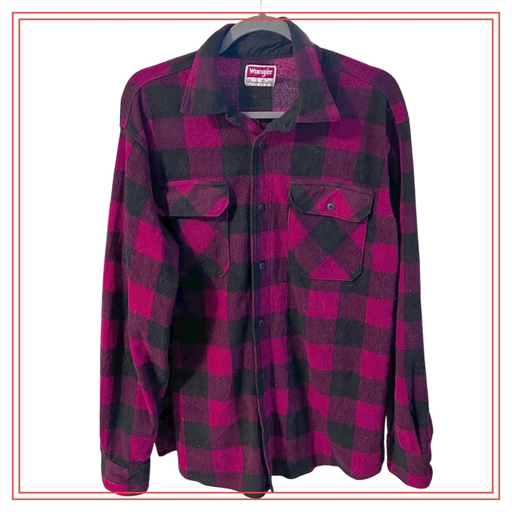 Wrangler Premium Quality Large Red Black Buffalo Plaid Flannel Shirt Jacket